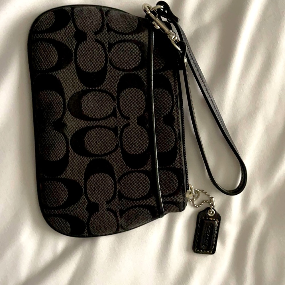 Black small fabric coach wristlet